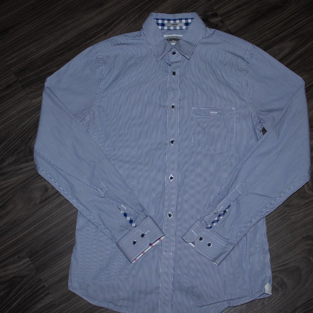 Blue Fitted Express Men Dress Shirt